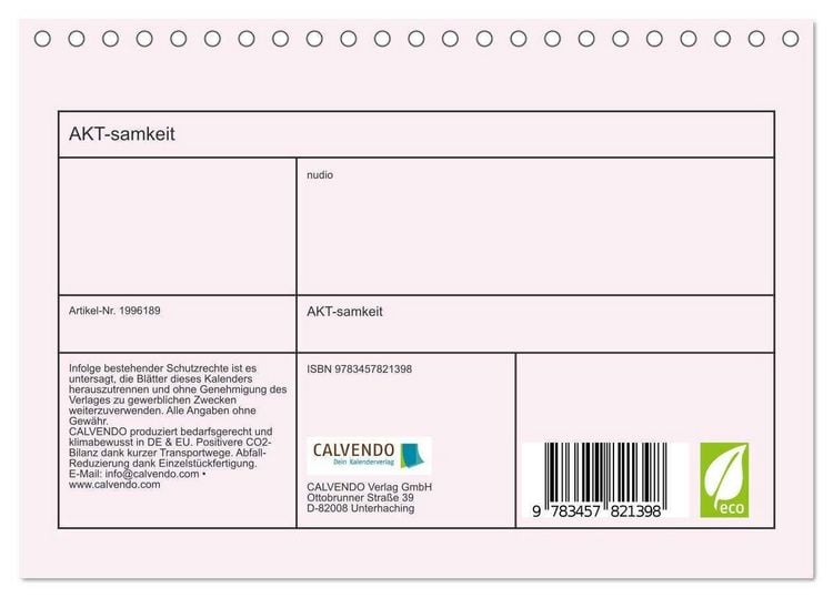 Produktbild: AKT-samkeit (Tischkalender 2026 DIN A5 quer), CALVENDO Monatskalender