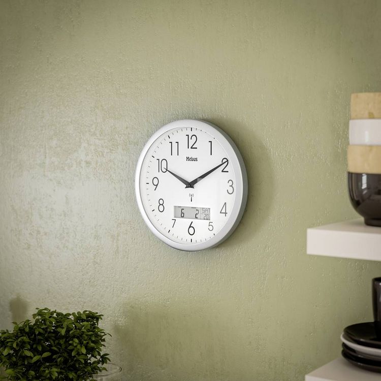 Produktbild: Mebus 19422 Funk Wanduhr 30cm x 30mm Silber