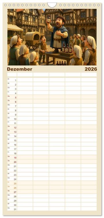 Produktbild: Familienplaner 2026 - Im Mittelalter handgemacht mit 5 Spalten (Wandkalender, 21 x 45 cm) CALVENDO