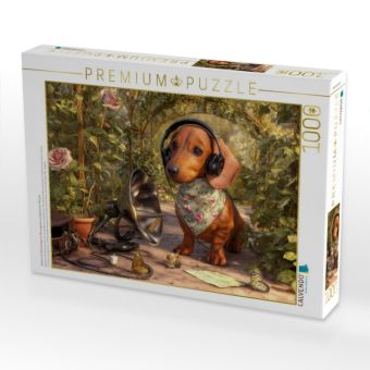 Produktbild: CALVENDO Puzzle Dackel mit Abh&ouml;ranlage im Rosengarten auf geheimer Mission | 1000 Teile Lege-Gr&ouml;&szlig;e 64x48cm Foto-Puzzle f&uuml;r gl&uuml;ckliche Stunden