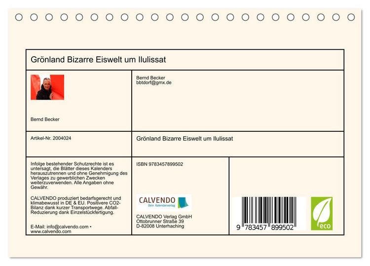 Produktbild: Gr&ouml;nland Bizarre Eiswelt um Ilulissat (Tischkalender 2026 DIN A5 quer), CALVENDO Monatskalender