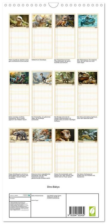 Produktbild: Familienplaner 2027 - Dino-Babys mit 5 Spalten (Wandkalender, 21 x 45 cm) CALVENDO