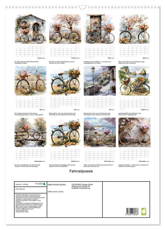 Produktbild: Fahrradpoesie (Wandkalender 2026 DIN A2 hoch), CALVENDO Monatskalender