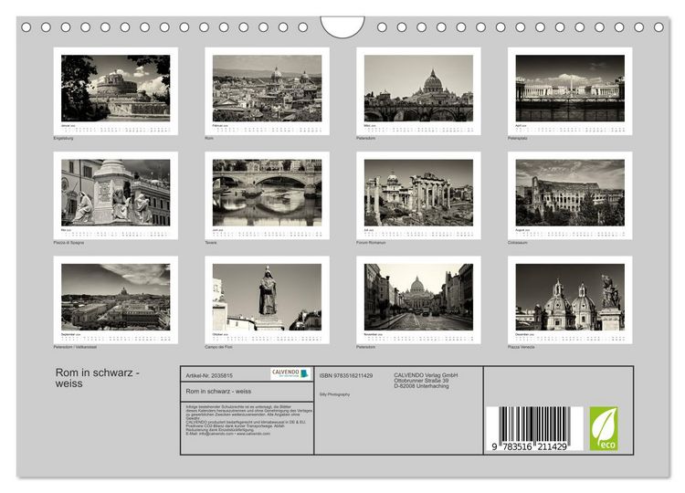 Produktbild: Rom in schwarz - weiss (Wandkalender 2026 DIN A4 quer), CALVENDO Monatskalender