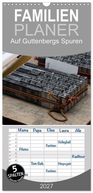 Produktbild: Familienplaner 2027 - Auf Guttenbergs Spuren mit 5 Spalten (Wandkalender, 21 x 45 cm) CALVENDO