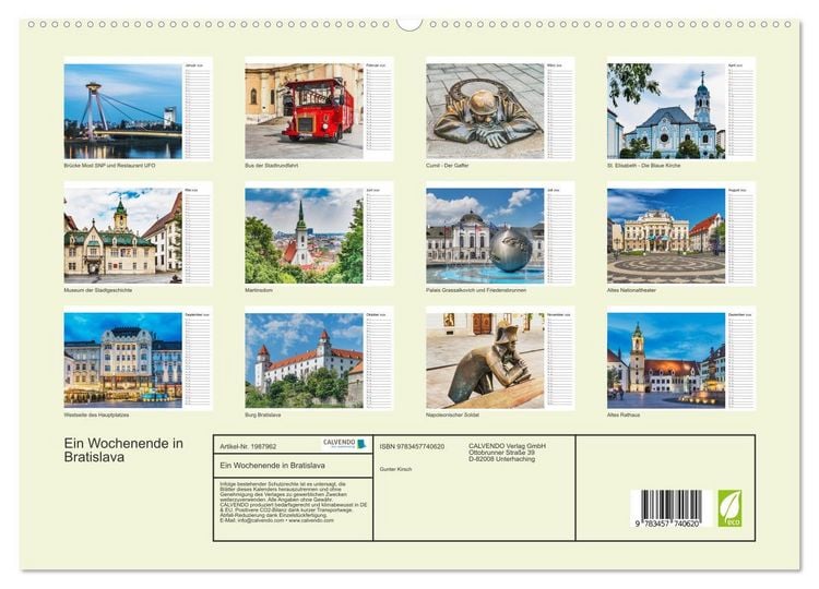 Produktbild: Ein Wochenende in Bratislava (hochwertiger Premium Wandkalender 2026 DIN A2 quer), Kunstdruck in Hochglanz