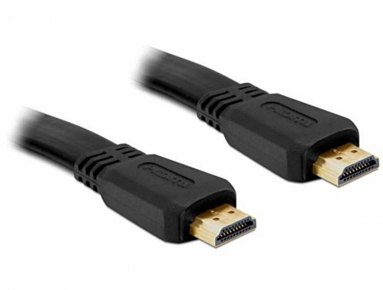 Produktbild: Delock HDMI Anschlusskabel HDMI-A Stecker 5m Schwarz 82672 flach HDMI-Kabel