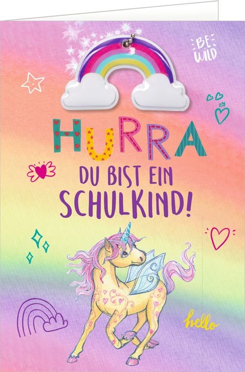 Produktbild: Gru&szlig;karte m.Anh.- Hurra, du bist ein Schulkind! (Einhorn-P.)