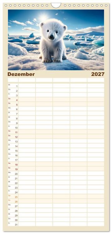 Produktbild: Familienplaner 2027 - Baby-Tiere mit 5 Spalten (Wandkalender, 21 x 45 cm) CALVENDO