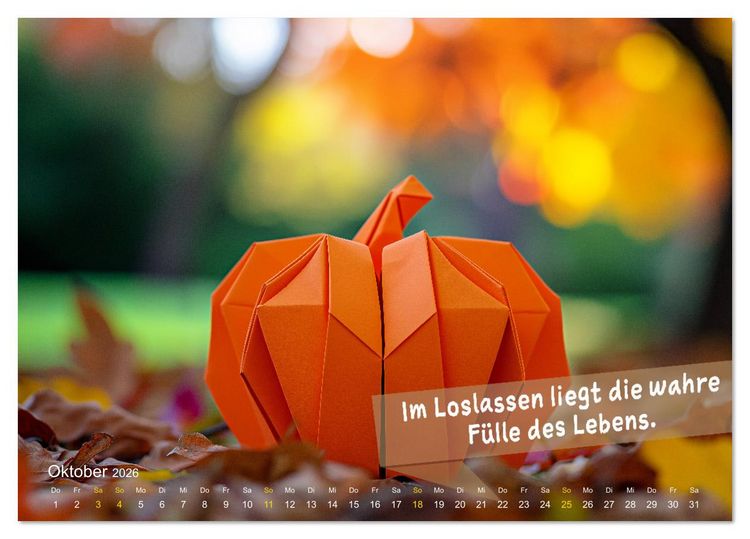 Produktbild: Origami Kalender der Achtsamkeit - Achtsamkeitskalender (Tischkalender 2026 DIN A5 quer), CALVENDO Monatskalender