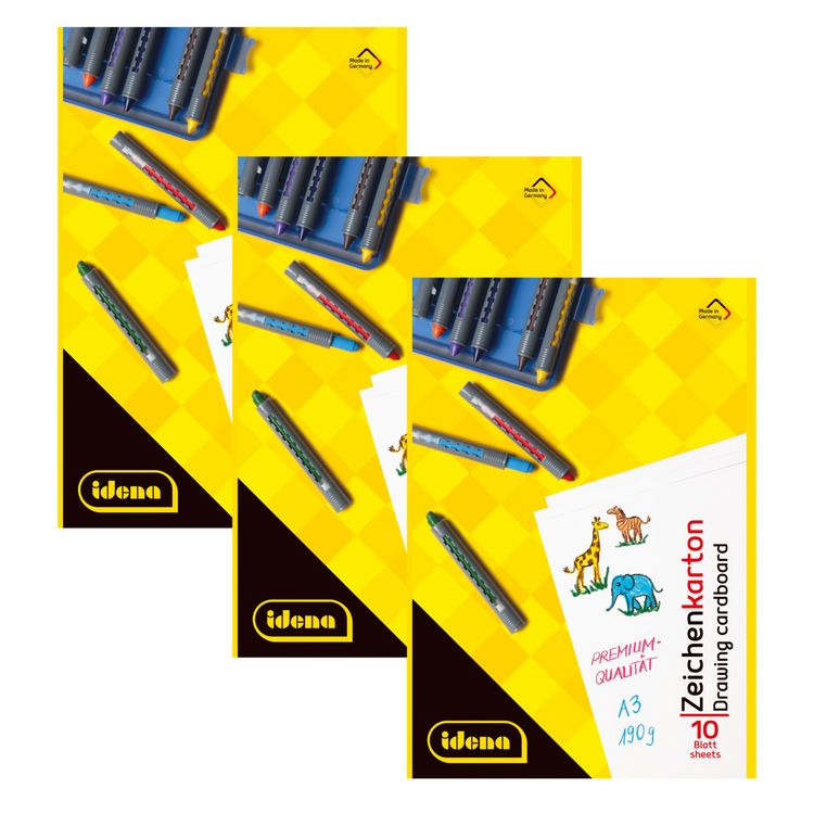 Produktbild: Idena Bundle Zeichenbl&ouml;cke 10 Blatt 190g/m&sup2; DIN A3, 3er Pack