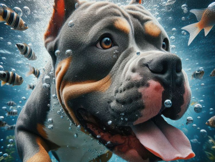 Produktbild: CALVENDO Puzzle American Stafford Terrier taucht mit Fischen | 1000 Teile Lege-Gr&ouml;&szlig;e 64x48cm Foto-Puzzle f&uuml;r gl&uuml;ckliche Stunden