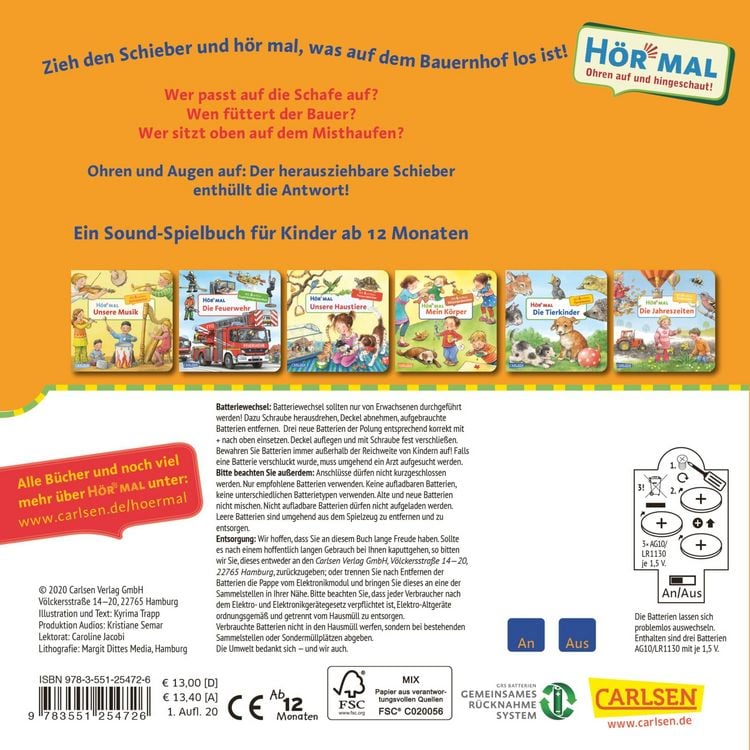 Produktbild: Mein erstes H&ouml;r mal (Soundbuch ab 1 Jahr): Die Bauernhoftiere