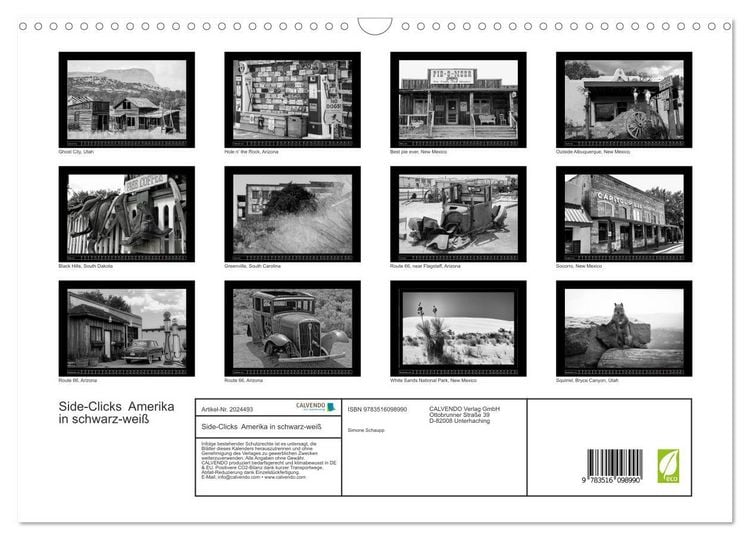 Produktbild: Side-Clicks Amerika in schwarz-wei&szlig; (Wandkalender 2026 DIN A3 quer), CALVENDO Monatskalender