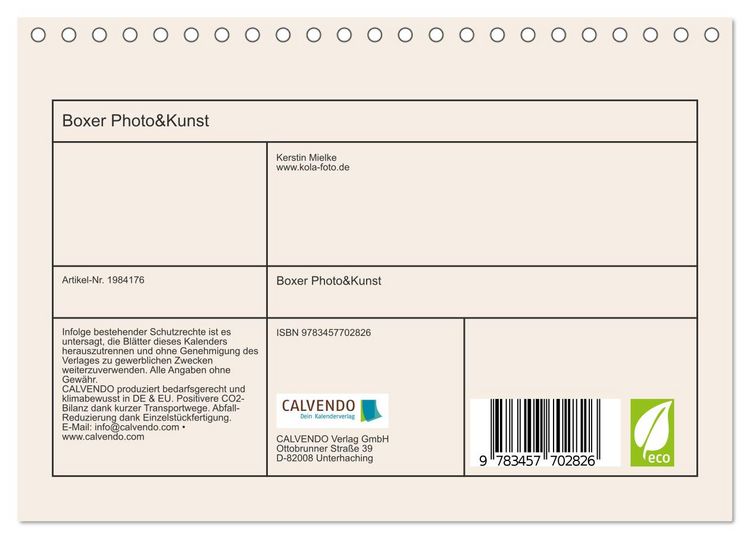 Produktbild: Boxer Photo&Kunst (Tischkalender 2026 DIN A5 quer), CALVENDO Monatskalender