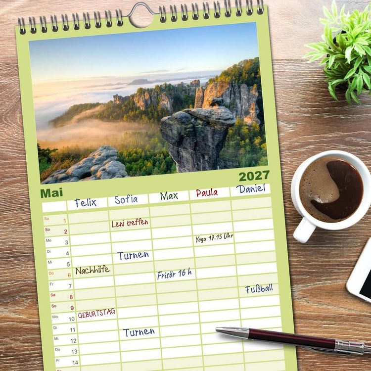 Produktbild: Familienplaner 2027 - Wundersch&ouml;nes Elbsandsteingebirge mit 5 Spalten (Wandkalender, 21 x 45 cm) CALVENDO