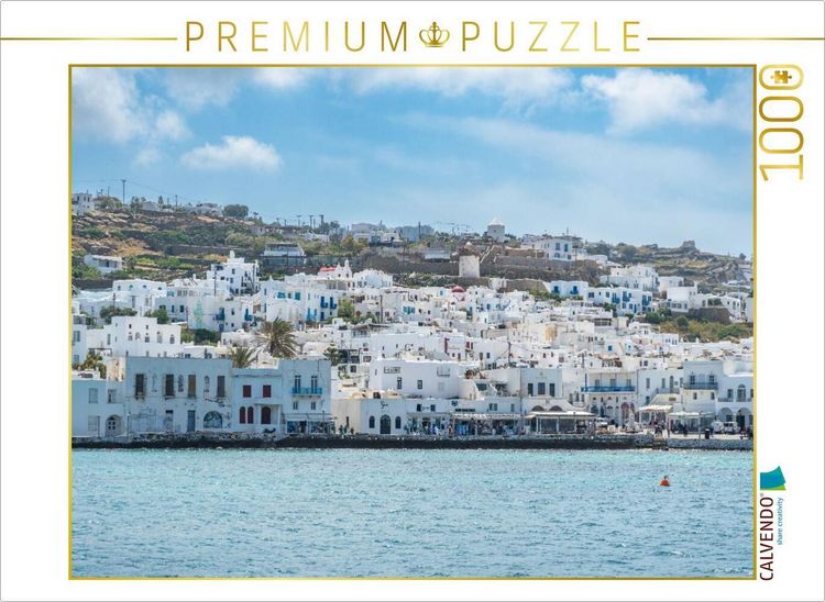 Produktbild: CALVENDO Puzzle Wei&szlig;e H&auml;user auf Mykonos - Griechenlands K&uuml;stenidylle in der &Auml;g&auml;is | 1000 Teile Lege-Gr&ouml;&szlig;e 64x48cm Foto-Puzzle f&uuml;r gl&uuml;ckliche Stunden