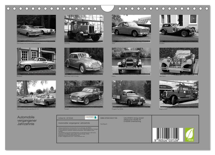 Produktbild: Automobile vergangener Jahrzehnte (Wandkalender 2026 DIN A4 quer), CALVENDO Monatskalender