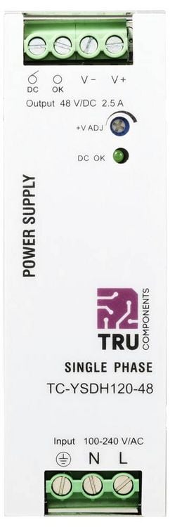 Produktbild: TRU COMPONENTS TC-13864568 Hutschienen-Netzteil (DIN-Rail) 48 V/DC 2.5 A 120 W Anzahl Ausg&auml;nge:1 x Inhalt 1 St.