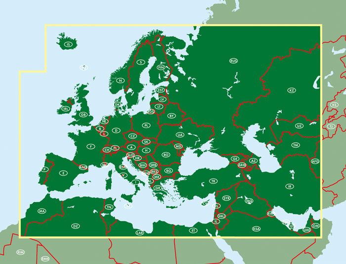 Produktbild: freytag & berndt Poster Bahnen + F&auml;hren Europa, Eisenbahnkarte 1:5,5 Mio.