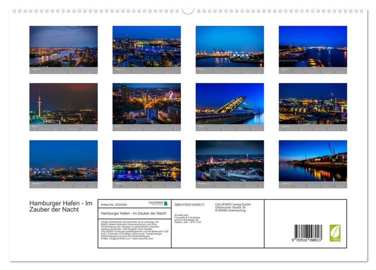 Produktbild: Hamburger Hafen - Im Zauber der Nacht (hochwertiger Premium Wandkalender 2026 DIN A2 quer), Kunstdruck in Hochglanz