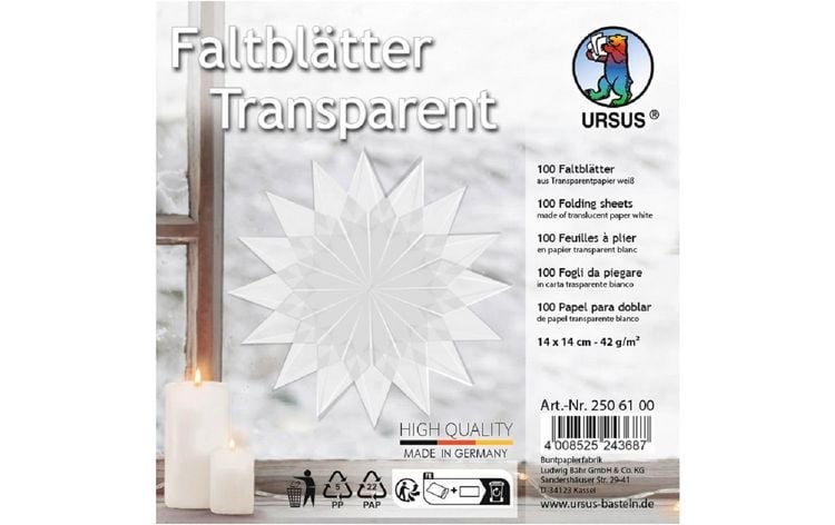Produktbild: URSUS Faltbl&auml;tter Faltbl&auml;tter Transparentpapier, wei&szlig;, (42 g/m&sup2;, 14 x 14 cm)