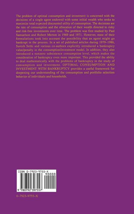Produktbild: Optimal Consumption and Investment with Bankruptcy