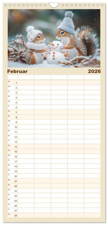 Produktbild: Familienplaner 2026 - Lustige Eichh&ouml;rnchen mit 5 Spalten (Wandkalender, 21 x 45 cm) CALVENDO