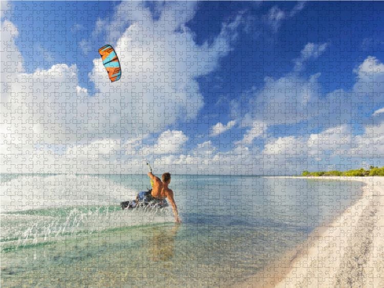 Produktbild: CALVENDO Puzzle Athletischer Kiteboarder in einer tropischen Lagune. | 1000 Teile Lege-Gr&ouml;&szlig;e 64x48cm Foto-Puzzle f&uuml;r gl&uuml;ckliche Stunden