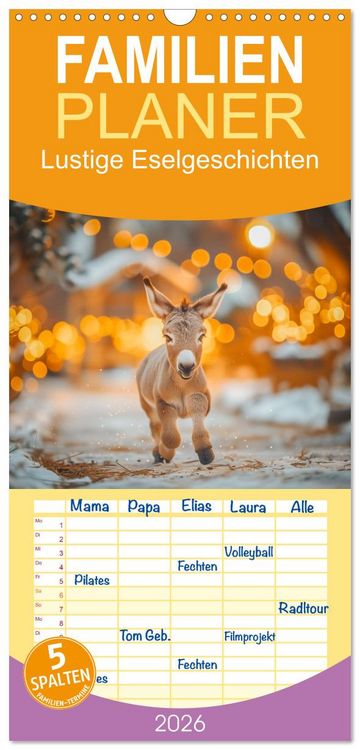 Produktbild: Familienplaner 2026 - Lustige Eselgeschichten mit 5 Spalten (Wandkalender, 21 x 45 cm) CALVENDO