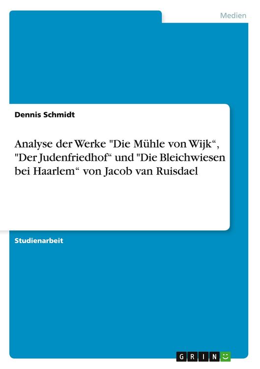 Produktbild: Analyse der Werke "Die M&uuml;hle von Wijk", "Der Judenfriedhof" und "Die Bleichwiesen bei Haarlem" von Jacob van Ruisdael
