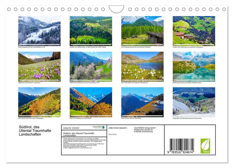 Produktbild: S&uuml;dtirol, das Ultental Traumhafte Landschaften (Wandkalender 2027 DIN A4 quer), CALVENDO Monatskalender