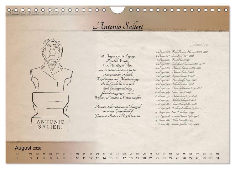 Produktbild: Von Mozart bis Beethoven (Wandkalender 2026 DIN A4 quer), CALVENDO Monatskalender