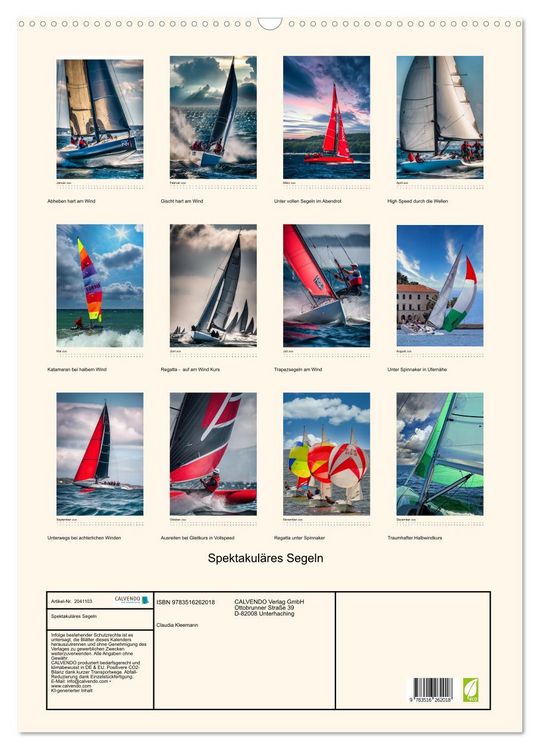 Produktbild: Spektakul&auml;res Segeln (Wandkalender 2026 DIN A2 hoch), CALVENDO Monatskalender