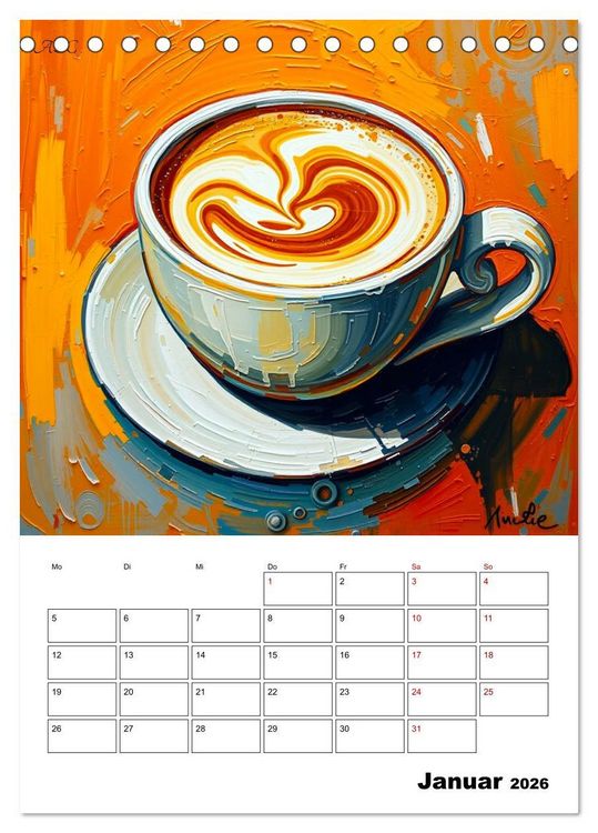 Produktbild: Kaffee trifft Kunst - Aromatische Pinselstriche (Tischkalender 2026 DIN A5 hoch), CALVENDO Monatskalender
