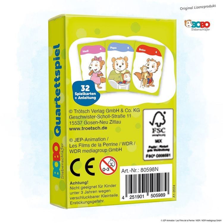 Produktbild: Tr&ouml;tsch Bobo Siebenschl&auml;fer Quartettspiel Quartett Spiel