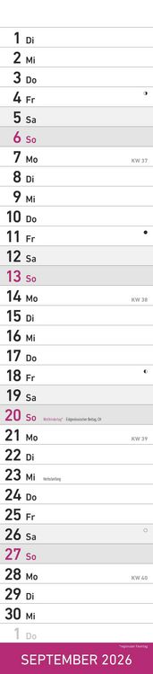 Produktbild: Streifenplaner PINK 2026 - Streifenkalender - Wandplaner - Küchen-Kalender - 11,3x49,5