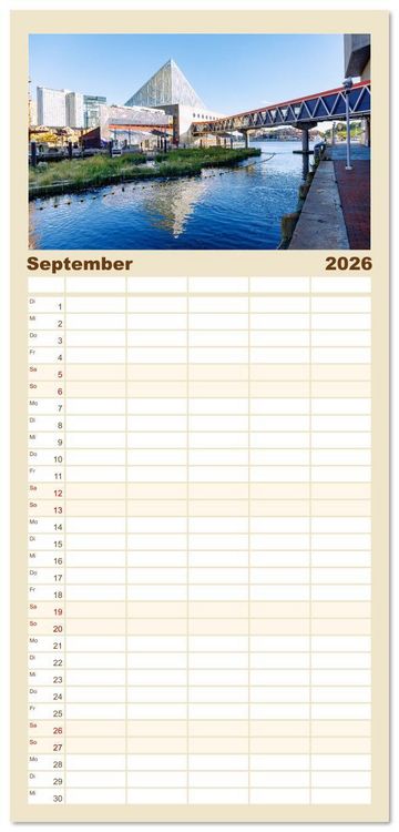 Produktbild: Familienplaner 2026 - Baltimore. Maritimer Charme an der Ostk&uuml;ste der USA mit 5 Spalten (Wandkalender, 21 x 45 cm) CALVENDO