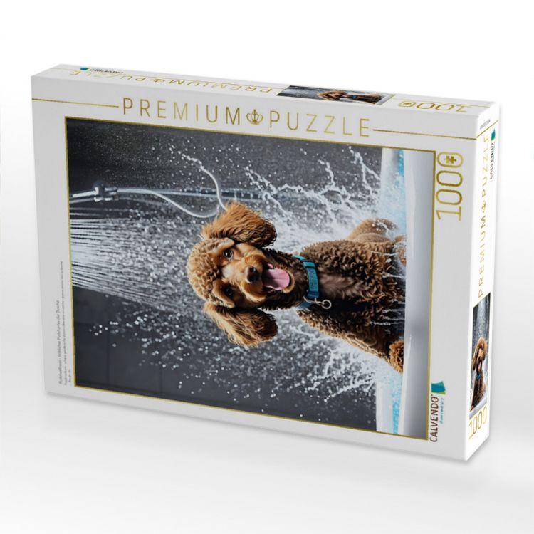 Produktbild: CALVENDO Puzzle Pudelwellness - fr&ouml;hlicher Pudel unter der Dusche | 1000 Teile Lege-Gr&ouml;&szlig;e 64x48cm Foto-Puzzle f&uuml;r gl&uuml;ckliche Stunden