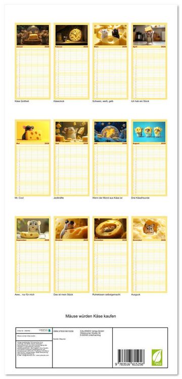 Produktbild: Familienplaner 2026 - M&auml;use w&uuml;rden K&auml;se kaufen mit 5 Spalten (Wandkalender, 21 x 45 cm) CALVENDO