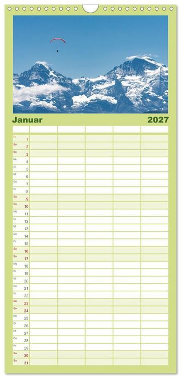 Produktbild: Familienplaner 2027 - Berner Oberland - Bergwelten mit 5 Spalten (Wandkalender, 21 x 45 cm) CALVENDO