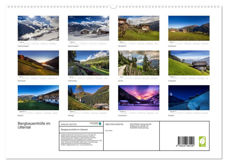 Produktbild: Bergbauernh&ouml;fe im Ultental (hochwertiger Premium Wandkalender 2026 DIN A2 quer), Kunstdruck in Hochglanz