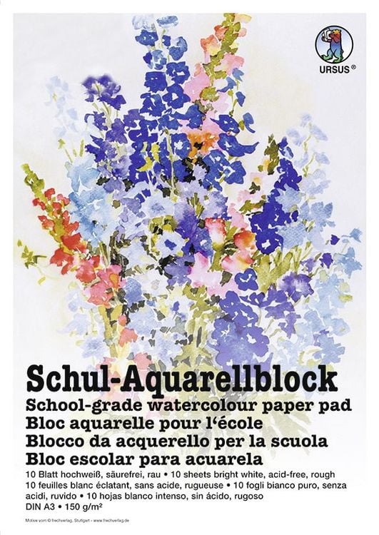 Produktbild: URSUS Zeichen und K&uuml;nstlerbedarf Schul-Aquarellblock 150 g/m&sup2;, DIN A3, 10 Blatt hochwei&szlig;