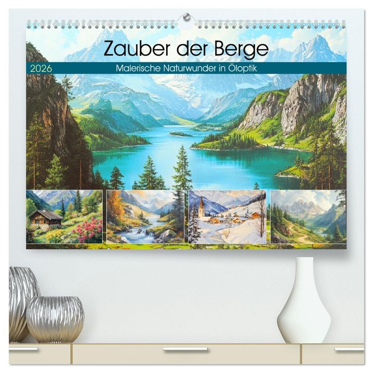 Produktbild: Zauber der Berge. Malerische Naturwunder in &Ouml;loptik (hochwertiger Premium Wandkalender 2026 DIN A2 quer), Kunstdruck in Hochglanz