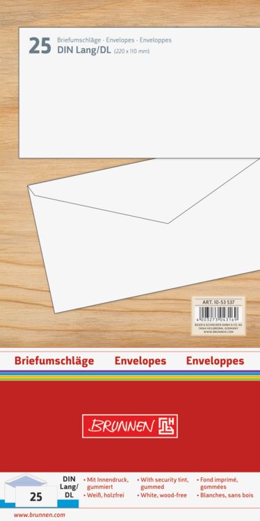 Produktbild: Brunnen Briefumschlag DIN Lang gumm. ws