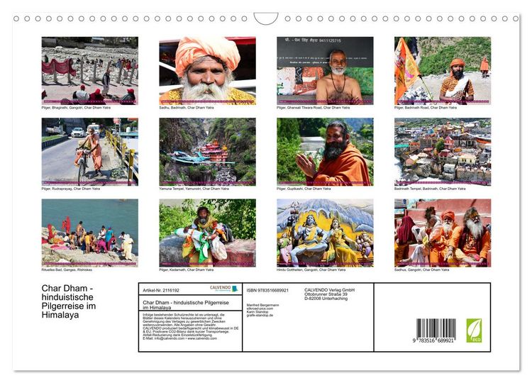 Produktbild: Char Dham - hinduistische Pilgerreise im Himalaya (Wandkalender 2026 DIN A3 quer), CALVENDO Monatskalender