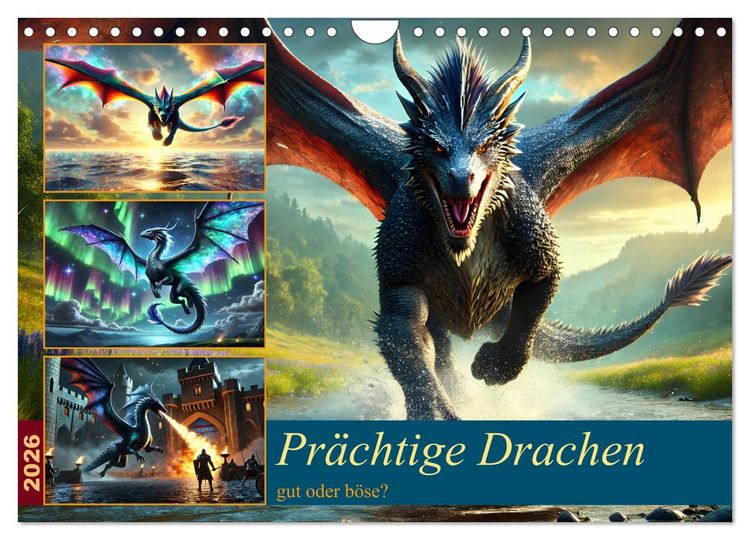 Produktbild: Pr&auml;chtige Drachen, gut oder b&ouml;se? (Wandkalender 2026 DIN A4 quer), CALVENDO Monatskalender