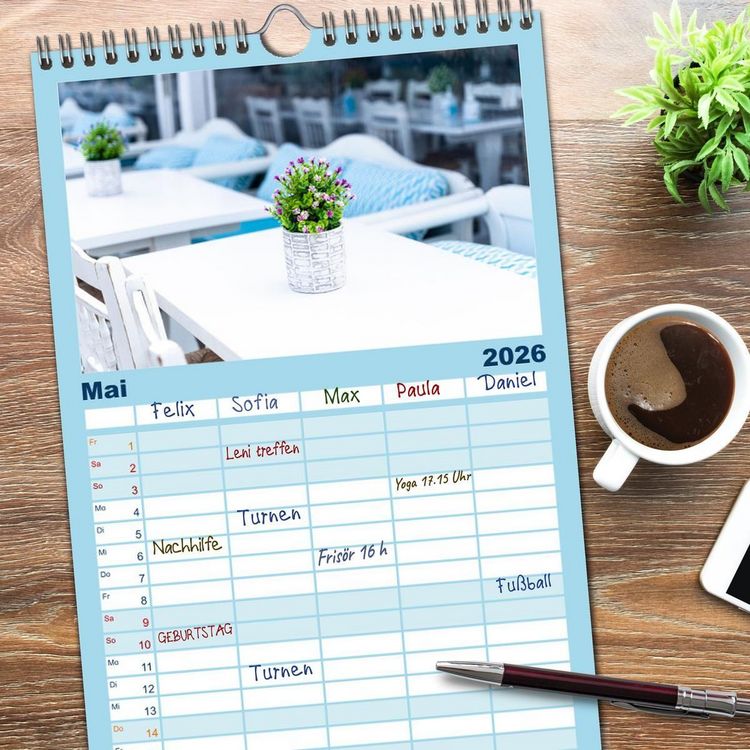 Produktbild: Familienplaner 2026 - Griechenland - Mykonos Kalender mit 5 Spalten (Wandkalender, 21 x 45 cm) CALVENDO