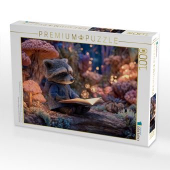 Produktbild: CALVENDO Puzzle Zauberhafter Waschb&auml;r liest Magie im Feenwald | 1000 Teile Lege-Gr&ouml;&szlig;e 64x48cm Foto-Puzzle f&uuml;r gl&uuml;ckliche Stunden