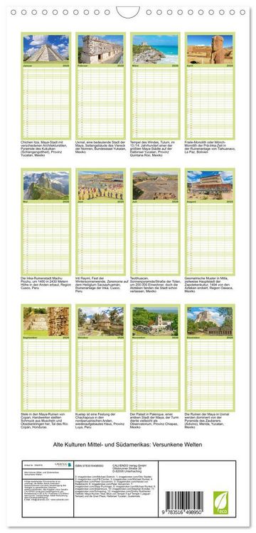 Produktbild: Familienplaner 2026 - Alte Kulturen Mittel- und S&uuml;damerikas: Versunkene Welten mit 5 Spalten (Wandkalender, 21 x 45 cm) CALVENDO